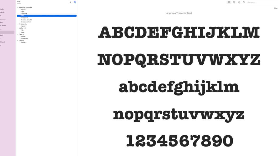 Font Book app Mac