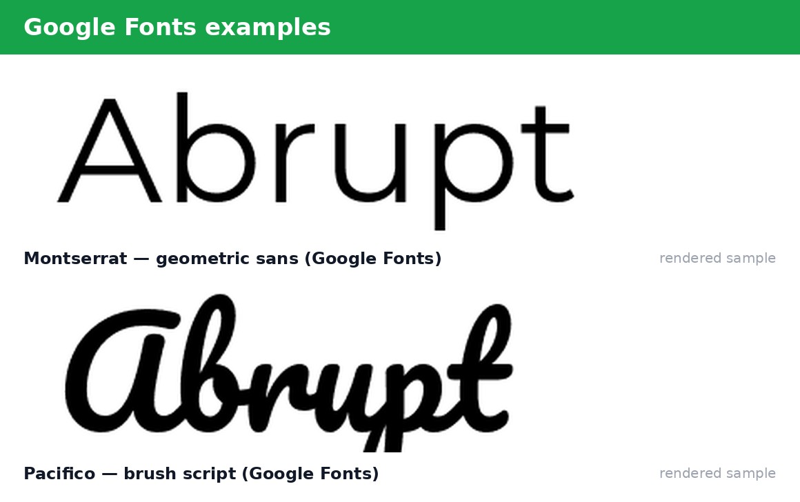 Google Fonts samples — Montserrat and Pacifico